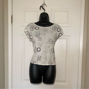 Cream Travel Visa Stamp Print Slubby Relaxed Short Sleeve T-shirt Tee Zara S